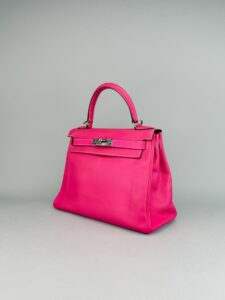 Hermes Kelly 28 Retourne Togo Rose Tyrien Palladium Hardware Preowned Square O