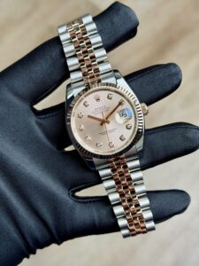Rolex Datejust 36 Rose Pink Diamond Fluted Jubilee Preowned Open Dated M 116231