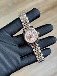 Rolex Datejust 26 Rose Sundust Diamond Fluted Jubilee Preowned 2012 179171