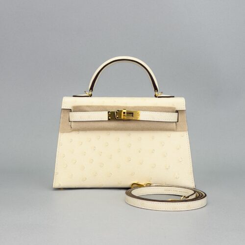 Hermes Mini Kelly II 20 Sellier Ostrich Nata Gold Hardware G Stamp 2026