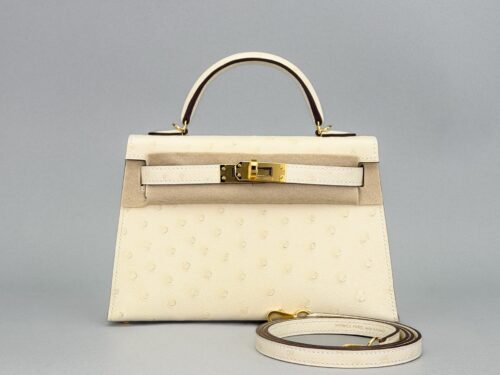 Hermes Mini Kelly II 20 Sellier Ostrich Nata Gold Hardware G Stamp 2026
