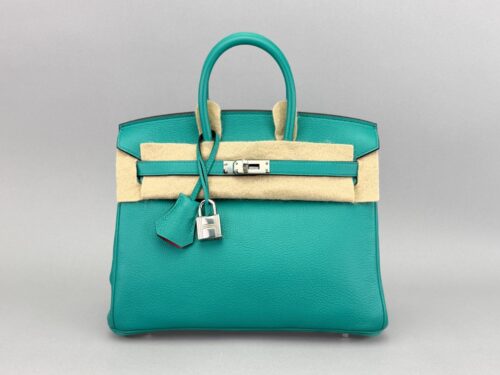 Hermes Birkin 25 R Novillo Vert Verone/ Rose Azalee Pallaium Preowned Y Stamp