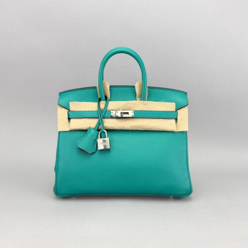 Hermes Birkin 25 R Novillo Vert Verone/ Rose Azalee Pallaium Preowned Y Stamp