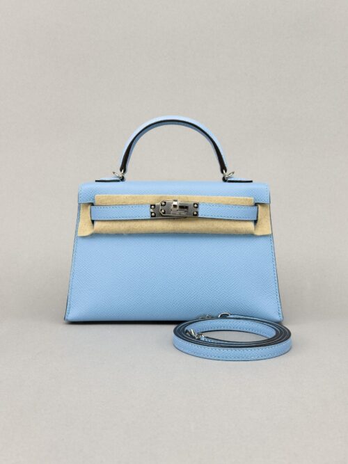 Hermes Mini Kelly 20 Sellier Epsom Blue Celeste Palladium Hardware W 2024