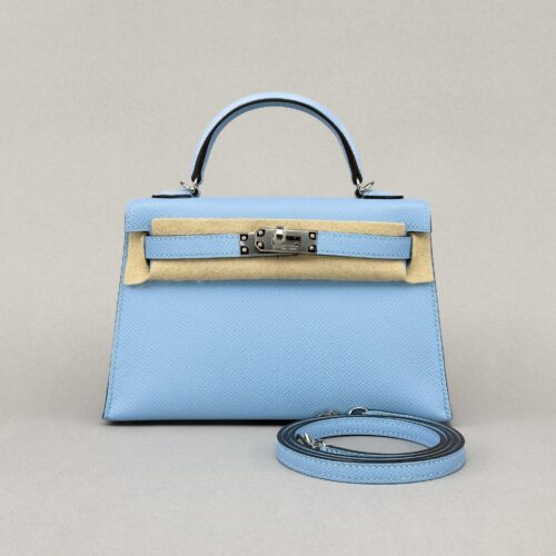 Hermes Mini Kelly 20 Sellier Epsom Blue Celeste Palladium Hardware W 2024
