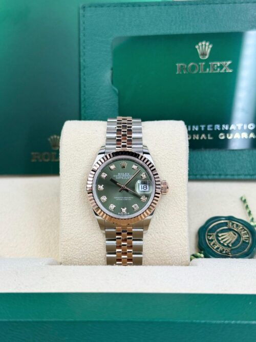 Rolex Datejust 28 Olive Green Diamond Fluted Jubilee 2026 Unworn 279171