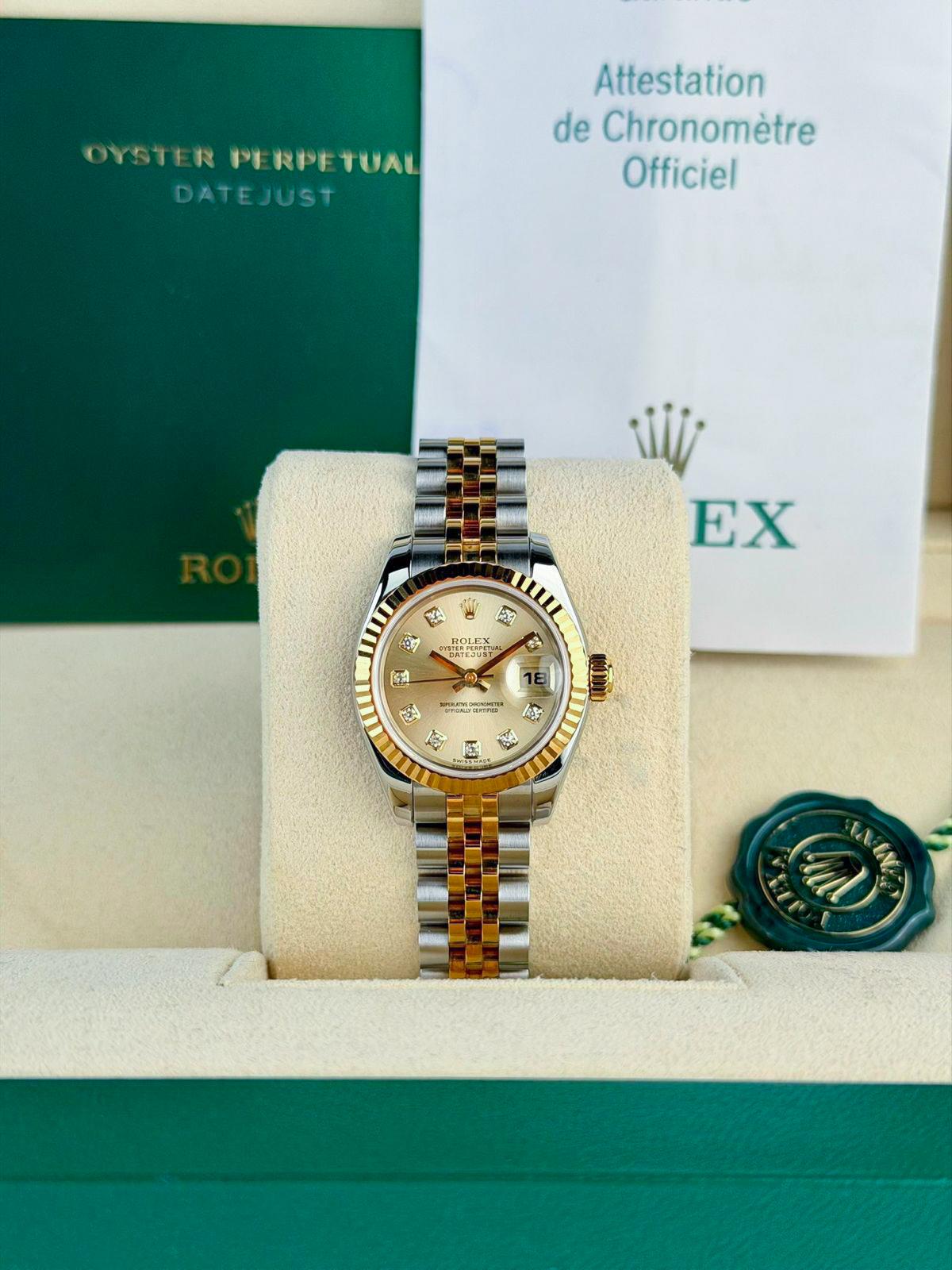 Rolex Datejust 26 Champagne Diamond Fluted Jubilee Preowned 2005 Full 179173
