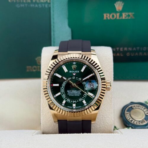 Rolex Sky-Dweller 42 Green Index Fluted Oysterflex 2026 Unworn 336238