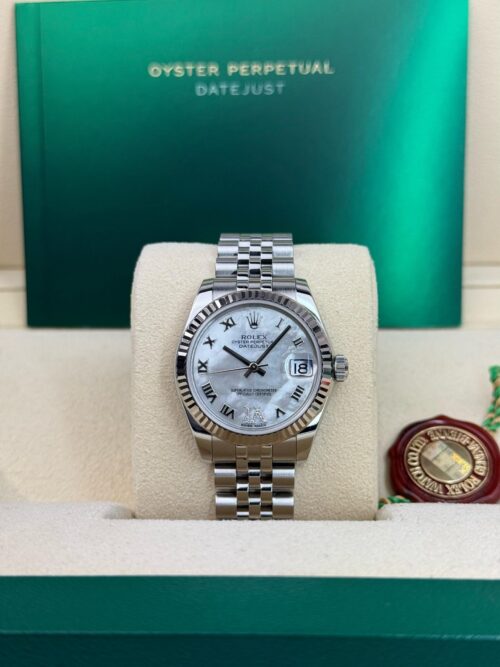 Rolex Datejust 31 MOP Pearl Roman VI Fluted Jubilee Preowned Watch&Box 178274