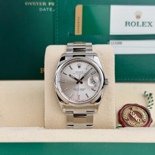 Rolex Oyster Perpetual 34 Silver Index Smooth Oyster Preowned 2018 115200