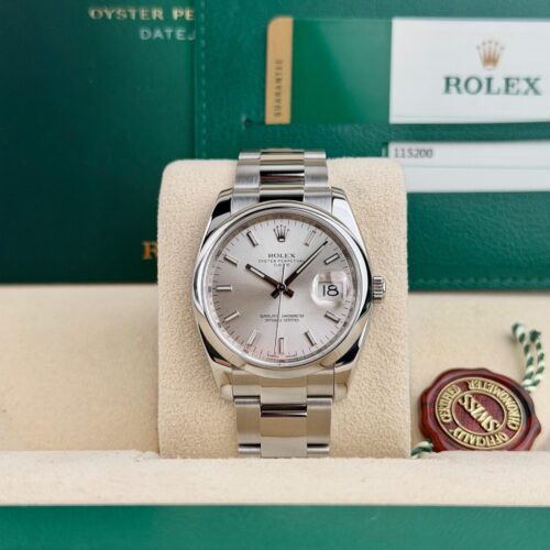 Rolex Oyster Perpetual 34 Silver Index Smooth Oyster Preowned 2018 115200