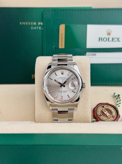 Rolex Oyster Perpetual 34 Silver Index Smooth Oyster Preowned 2018 115200