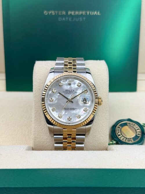 Rolex Datejust 36 MOP Pearl Diamond Fluted Jubilee Preowned Watch&Box 116233