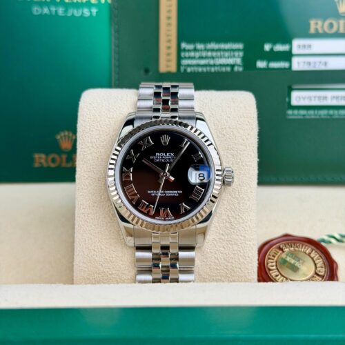 Rolex Datejust 31 Black Roman Fluted Jubilee Preowned 2011 178274