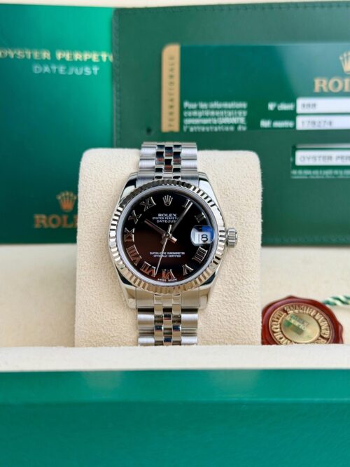 Rolex Datejust 31 Black Roman Fluted Jubilee Preowned 2011 178274