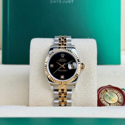 Rolex Datejust 26 Black Onyx Diamond Fluted Jubilee Preowned Watch&Box 179173