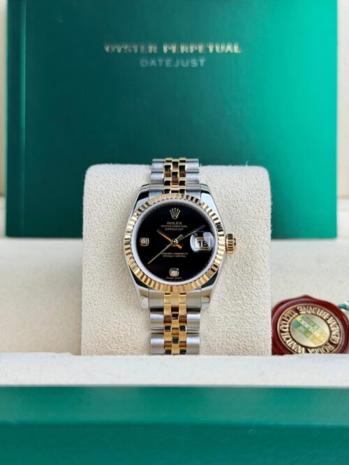 Rolex Datejust 26 Black Onyx Diamond Fluted Jubilee Preowned Watch&Box 179173