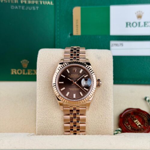 Rolex Datejust 28 Chocolate Index Fluted President Preowned 2016 279175