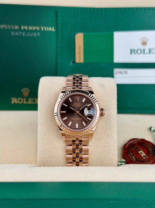 Rolex Datejust 28 Chocolate Index Fluted President Preowned 2016 279175