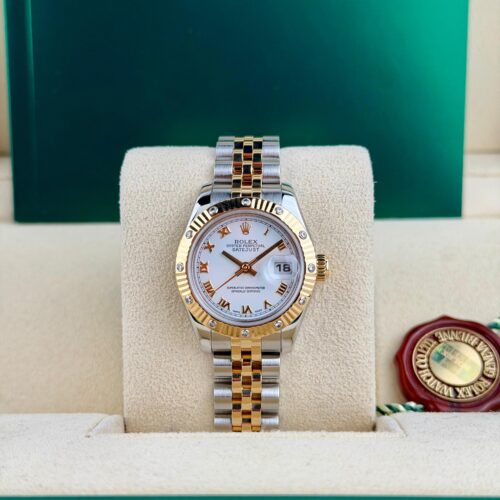 Rolex Datejust 26 White Roman Fluted Diamond Jubilee Preowned Watch&Box 179313