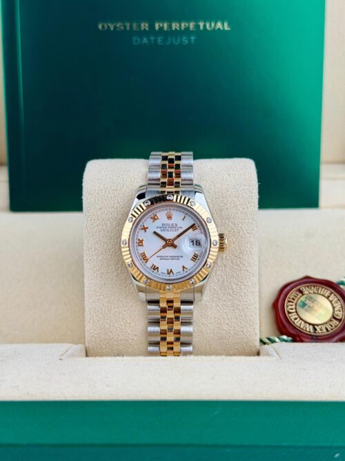 Rolex Datejust 26 White Roman Fluted Diamond Jubilee Preowned Watch&Box 179313