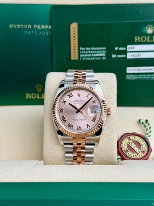 Rolex Datejust 36 Rose Pink Roman Fluted Jubilee Preowned 2015 116231