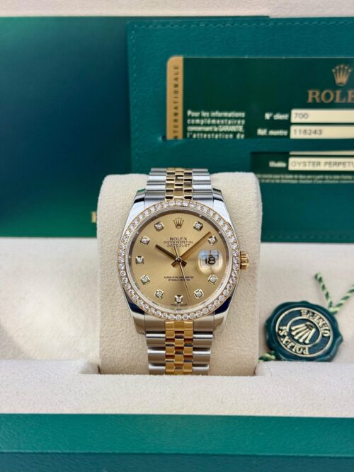 Rolex Datejust 36 Champagne Diamond Bezel Jubilee Preowned 2011 116243