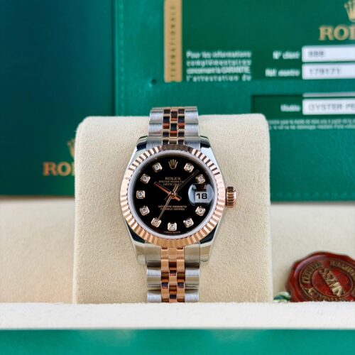 Rolex Datejust 26 Black Diamond Fluted Jubilee Preowned 2011 179171