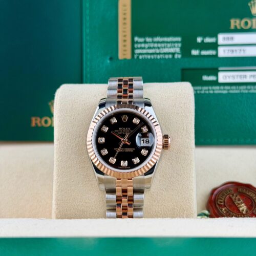 Rolex Datejust 26 Black Diamond Fluted Jubilee Preowned 2011 179171
