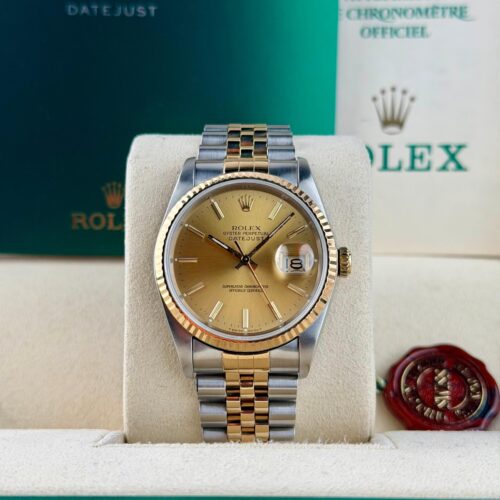 Rolex Datejust 36 Champagne Index Fluted Jubilee Preowned 1989 16233