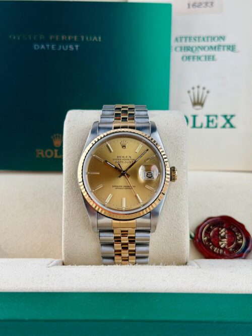 Rolex Datejust 36 Champagne Index Fluted Jubilee Preowned 1989 16233
