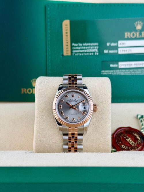 Rolex Datejust 26 Slate Rhodium Roman Fluted Jubilee Preowned 2009 179171
