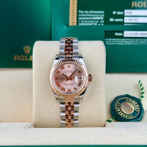 Rolex Datejust 26 Rose Sundust Roman Fluted Jubilee Preowned 2014 179171