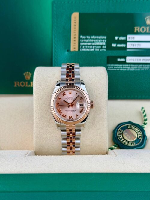 Rolex Datejust 26 Rose Sundust Roman Fluted Jubilee Preowned 2014 179171