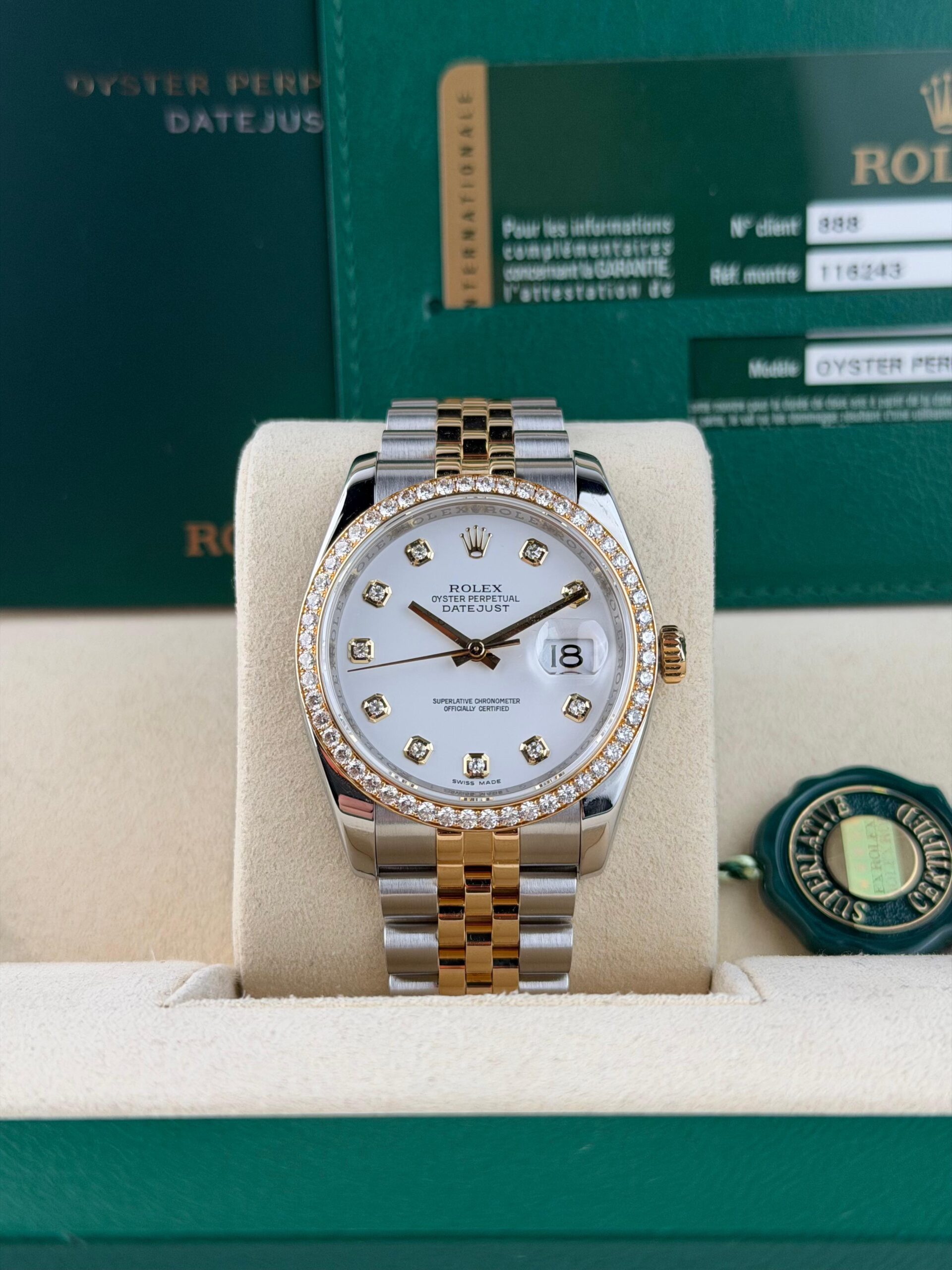 Rolex Datejust 36 White Diamond Bezel Jubilee Preowned 2011 116243