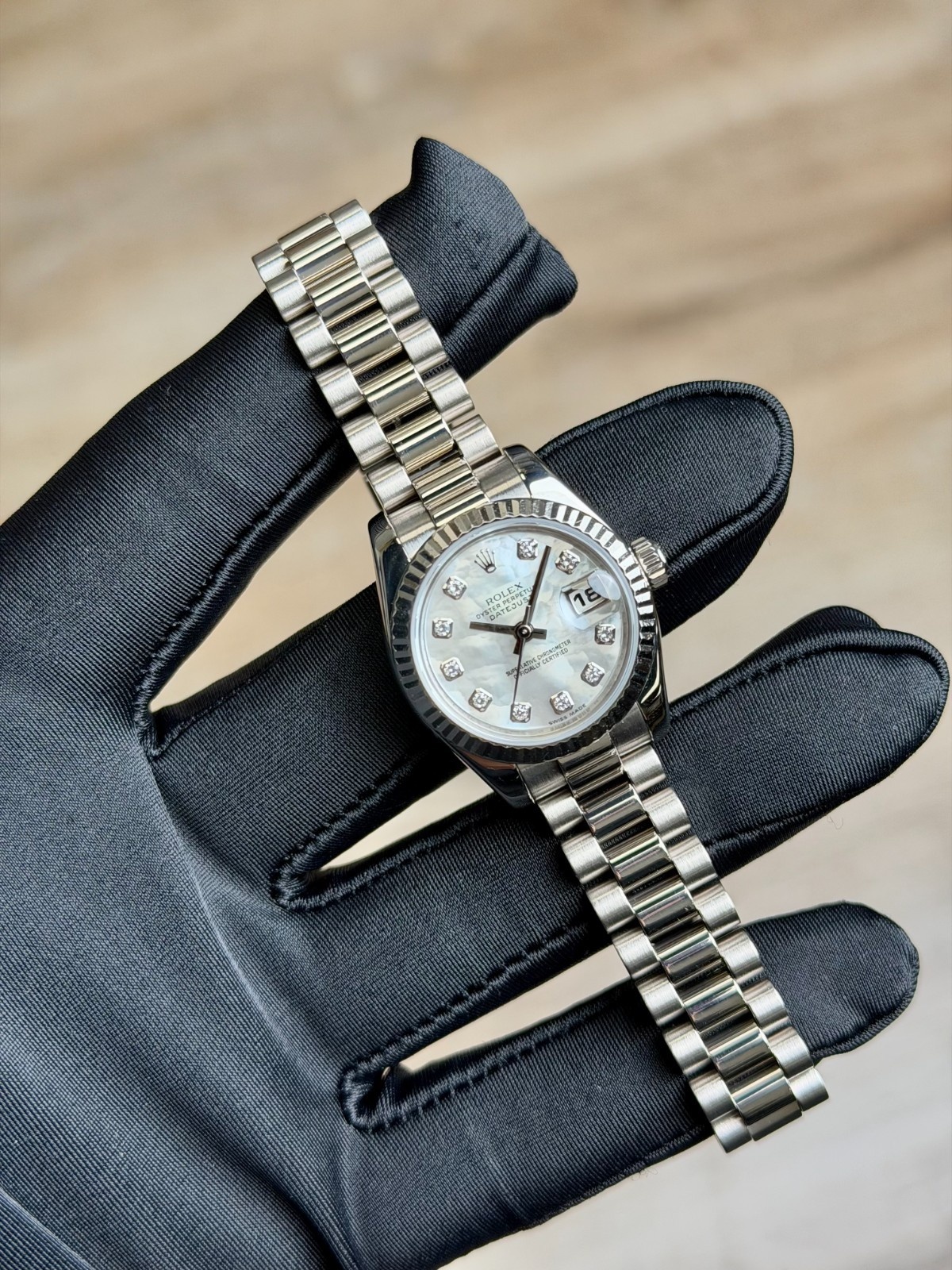 Rolex Datejust 26 MOP Pearl Diamond Fluted President Preowned 2022 179179