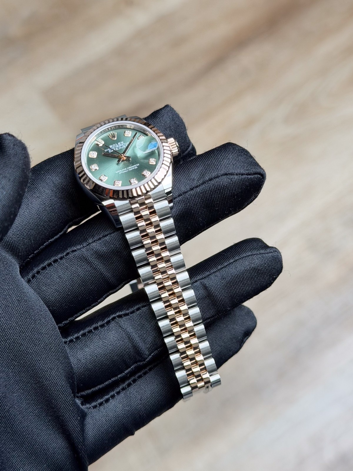 Rolex Datejust 28 Olive Green Diamond Fluted Jubilee Preowned 2019 279171