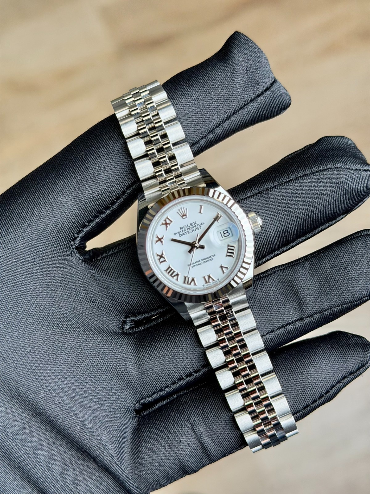 Rolex Datejust 28 White Roman Fluted Jubilee Preowned 2019 279174