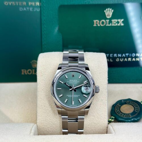 Rolex Datejust 31 Mint Green Index Smooth Oyster 2026 Unworn 278240