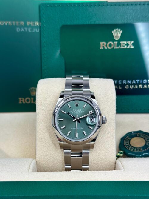Rolex Datejust 31 Mint Green Index Smooth Oyster 2026 Unworn 278240