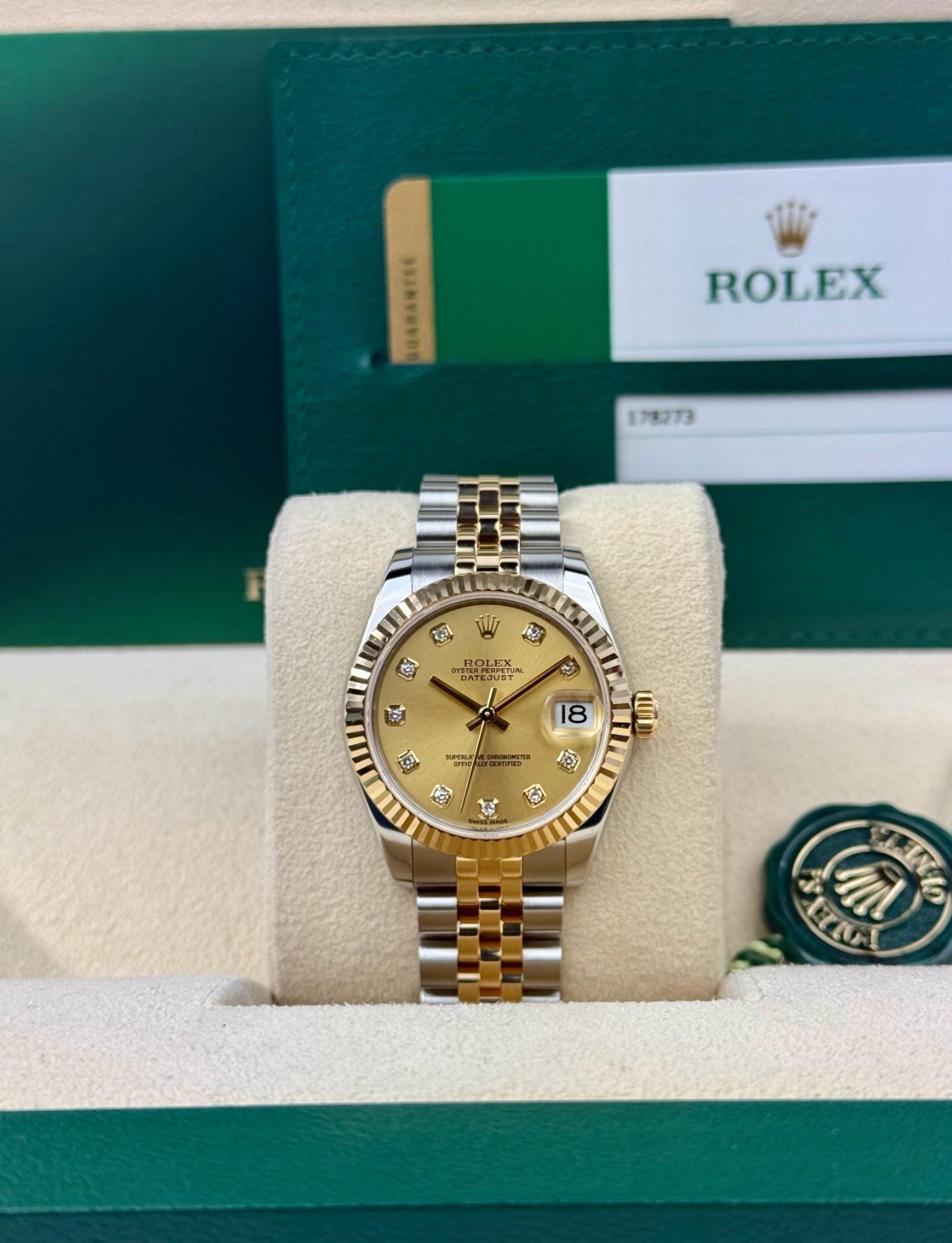 Rolex Datejust 31 Champagne Diamond Fluted Jubilee Preowned 2018 178273