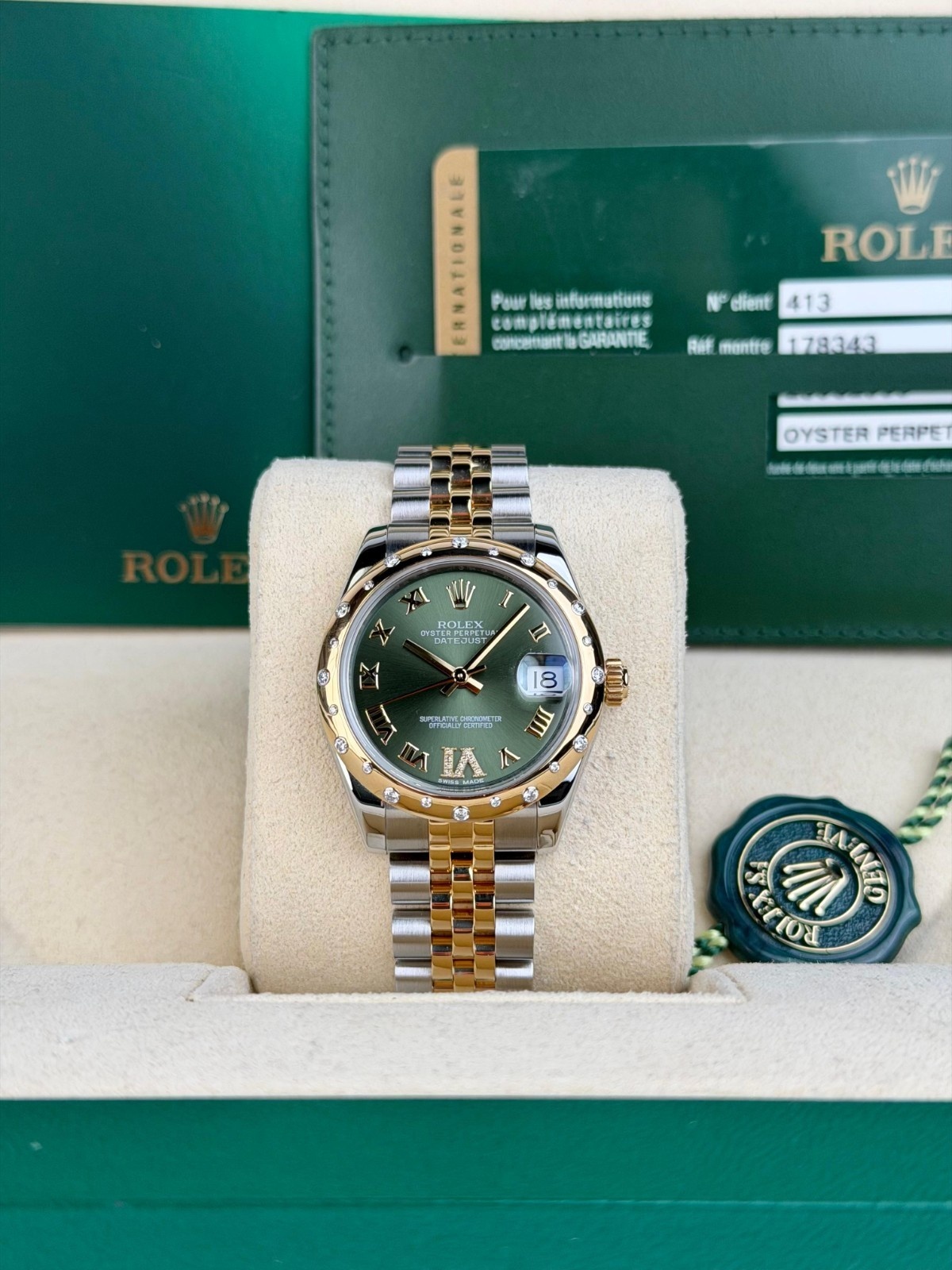 Rolex Datejust 31 Olive Green Roman VI Domed Jubilee Preowned 2015 178343RBR
