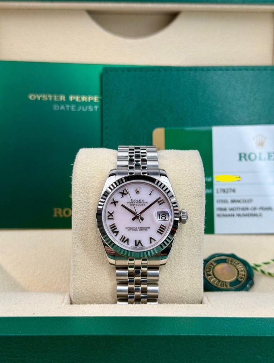 Rolex Datejust 31 Pink MOP Pearl Roman Fluted Jubilee Preowned 2014 178274