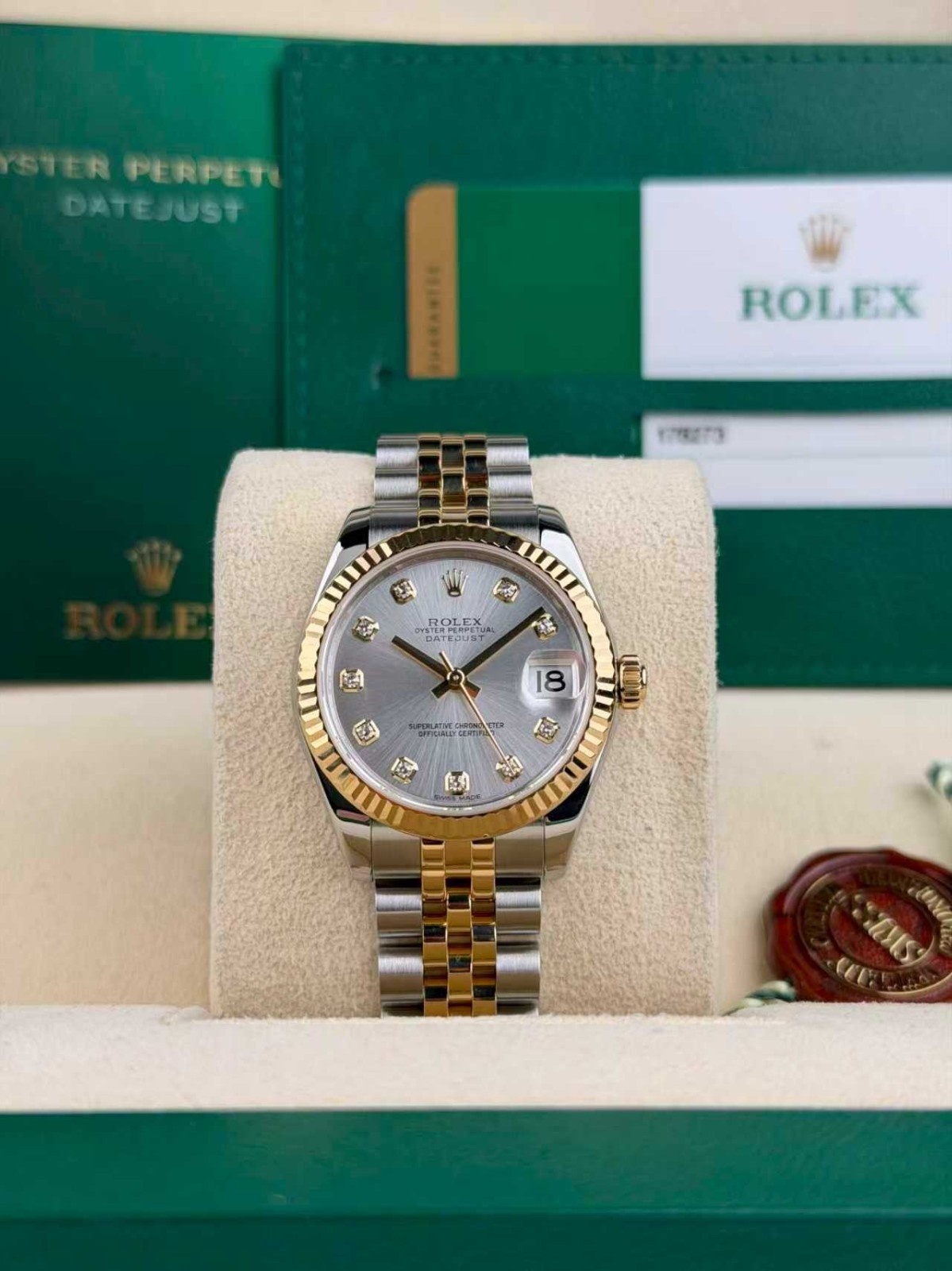 Rolex Datejust 31 Silver Diamond Fluted Jubilee Preowned 2015 178273