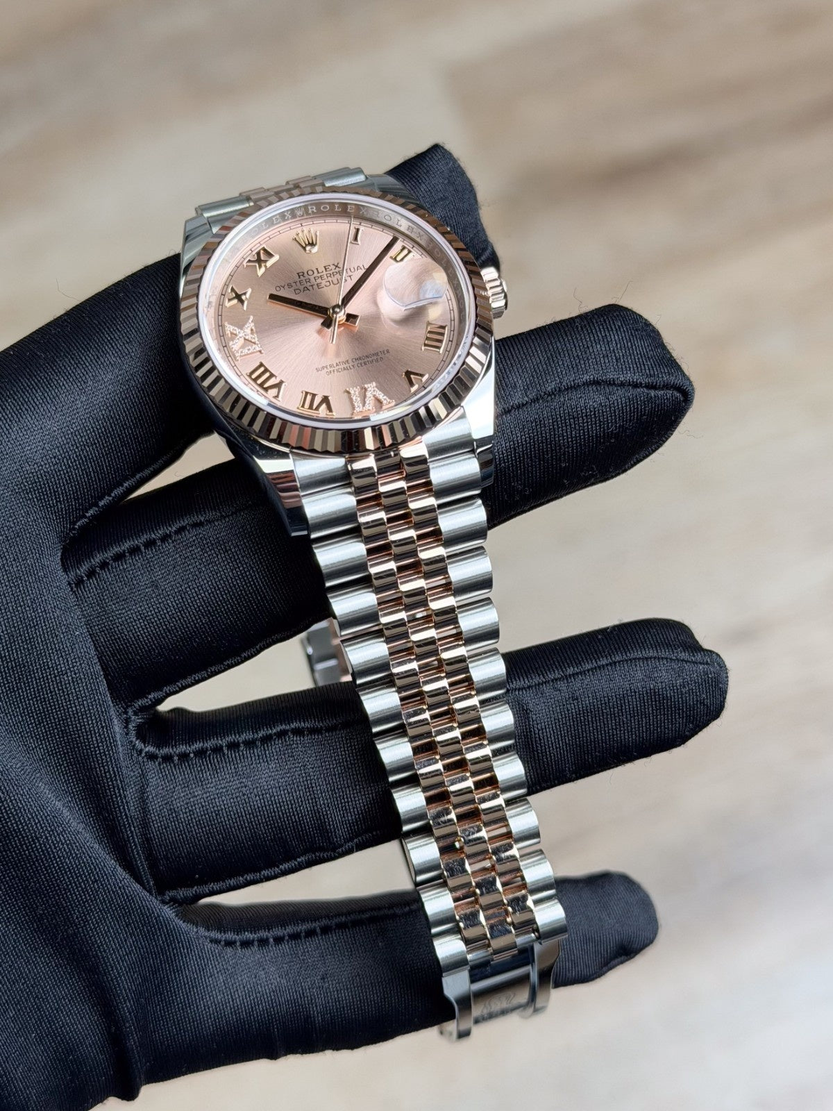 Rolex Datejust 36 Rose Roman VIIX Diamond Fluted Jubilee 2026 Unworn 126231