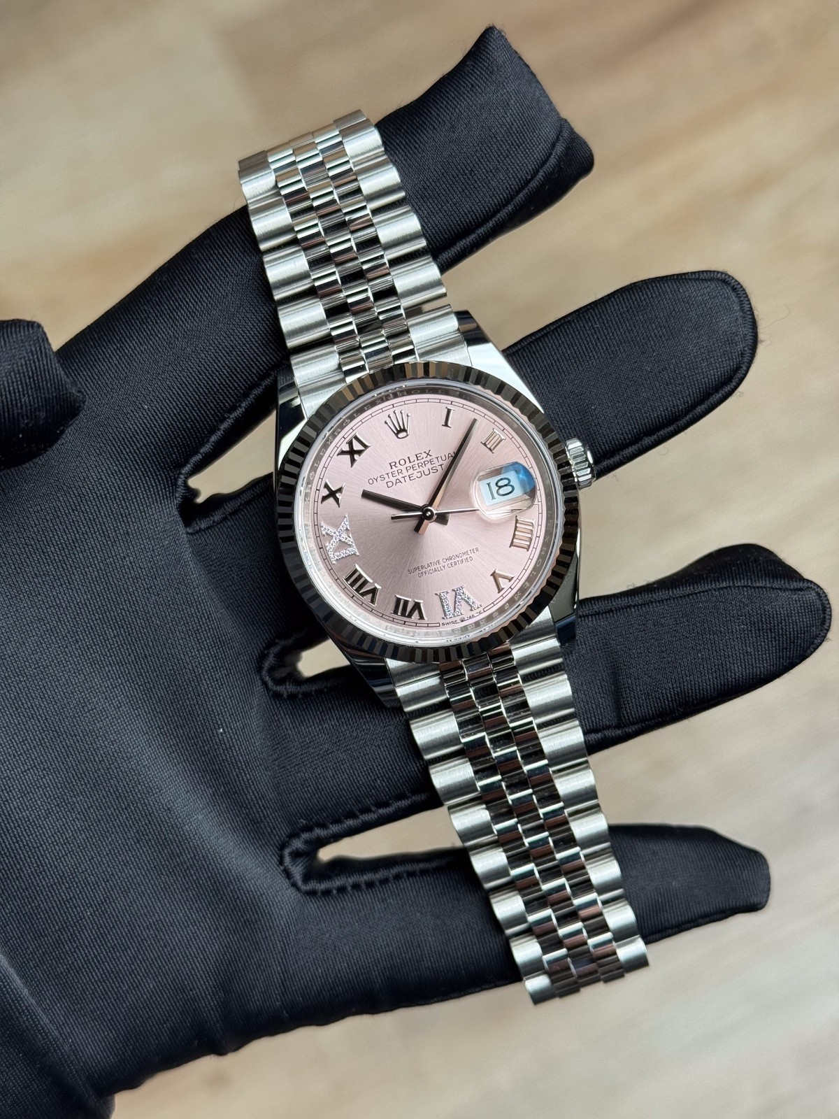 Rolex Datejust 36 Pink Roman VI IX Diamond Fluted Jubilee 2026 Unworn 126234