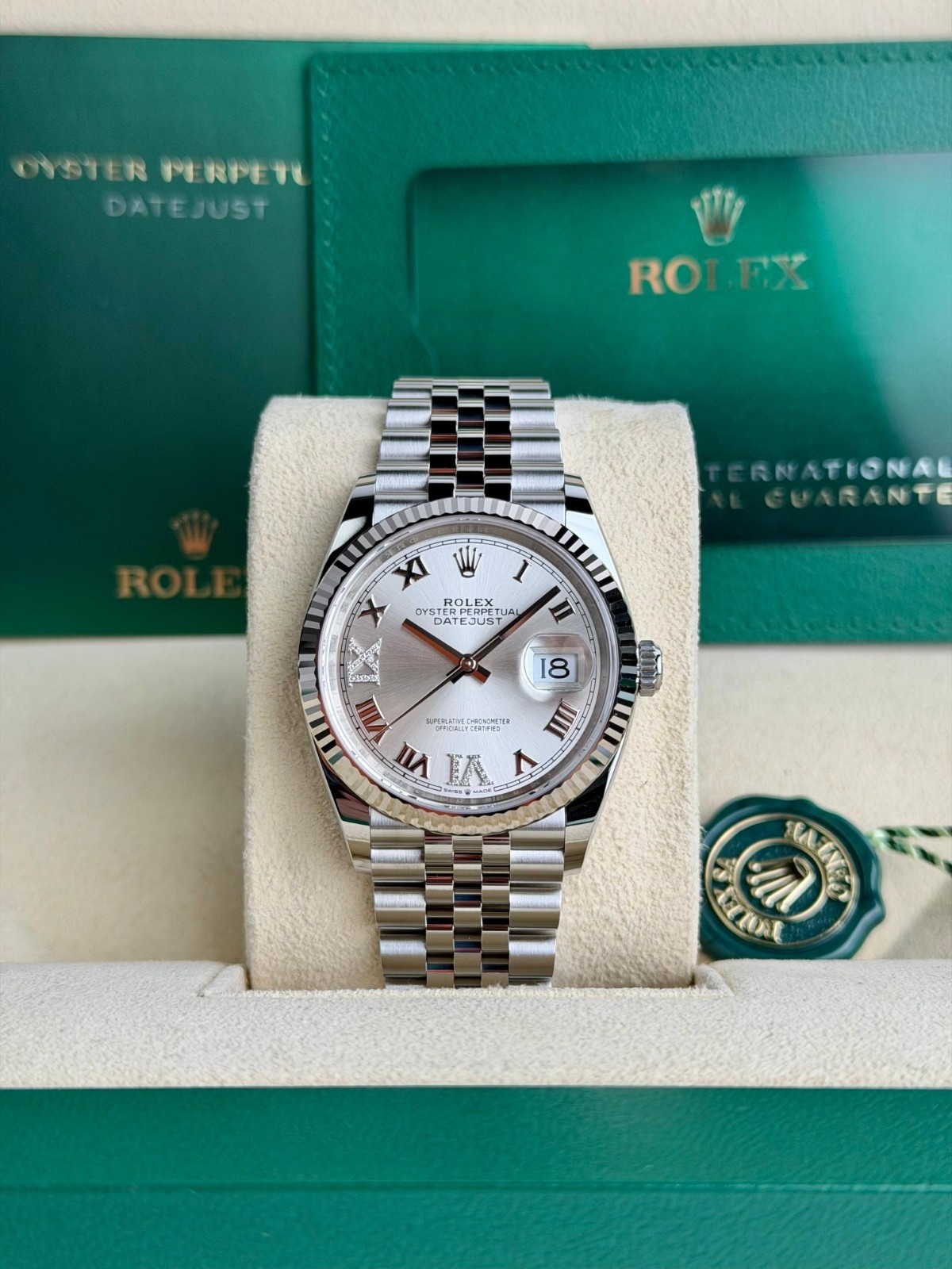 Rolex Datejust 36 Silver Roman VIIX Diamond Fluted Jubilee 2026 Unworn 126234