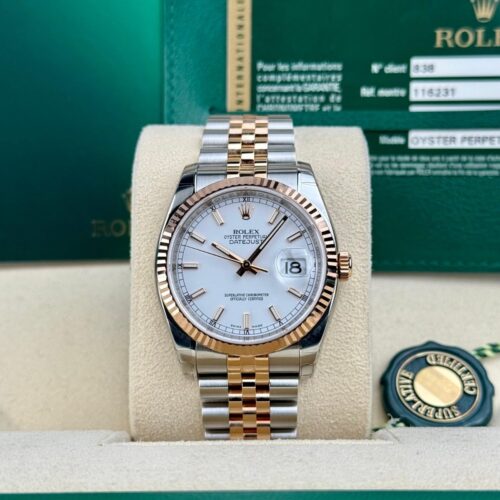Rolex Datejust 36mm White Index Fluted Jubilee Preowned 2010 Full 116231