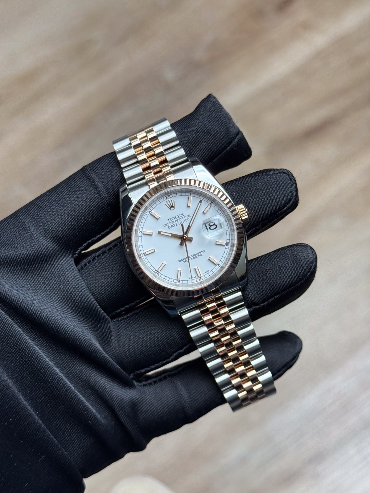 Rolex Datejust 36mm White Index Fluted Jubilee Preowned 2010 Full 116231