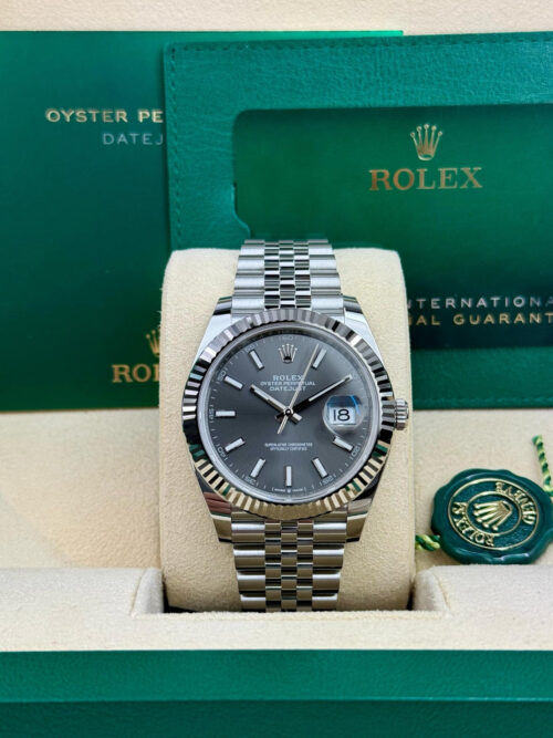 Rolex Datejust 41 Rhodium Slate Grey Index Fluted Jubilee 2026 Unworn 126334
